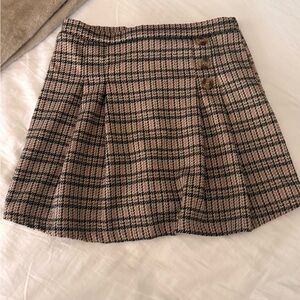 Plaid A-Line Mini Skirt in Beige and Black